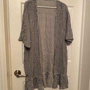 Stripe ruffle hem kimono